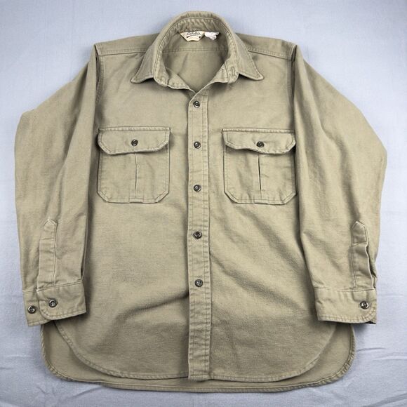 Vintage Cabela's Button Up Flannel Shirt (Sage) Mens Lg Chamois USA Made - Picture 1 of 13